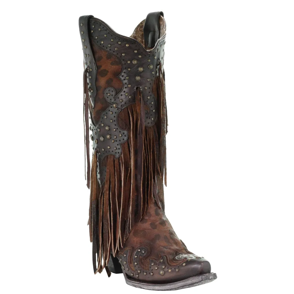 A3618 Leopard Print Snip Toe Cowboy Boots