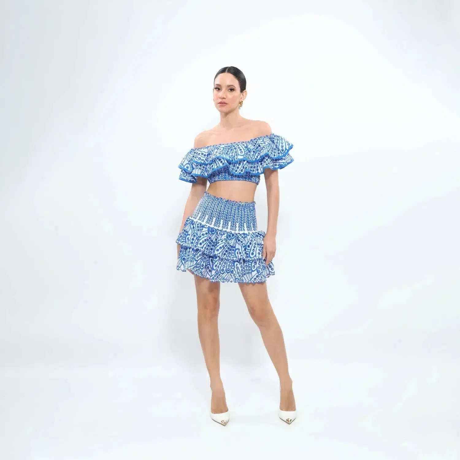 Aegean Glow Set – Fringe details – Frilled high-waisted skirt