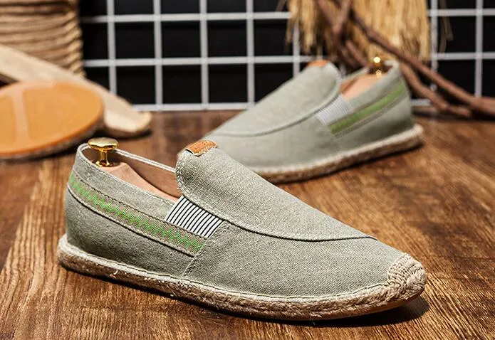 Aidase  Men Hemp Fisherman Shoes Breathable Espadrilles Flats Solid Moccasins Casual Shoes Men Canvas Shoes Espadrilles