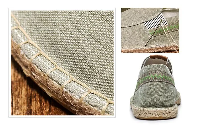 Aidase  Men Hemp Fisherman Shoes Breathable Espadrilles Flats Solid Moccasins Casual Shoes Men Canvas Shoes Espadrilles