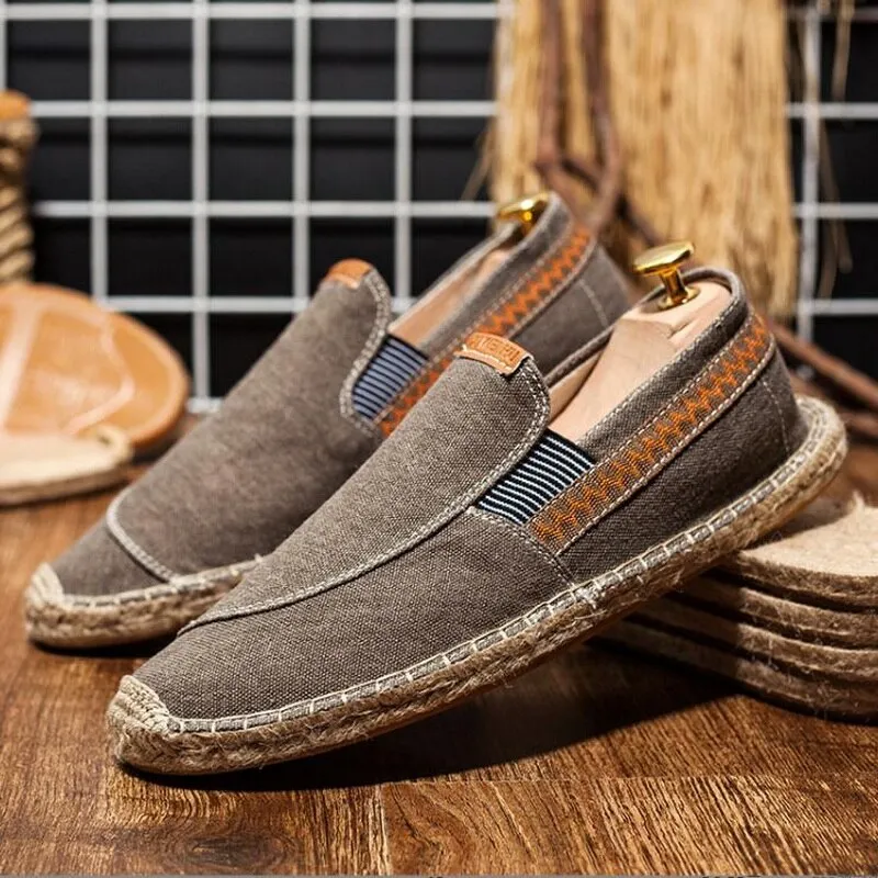 Aidase  Men Hemp Fisherman Shoes Breathable Espadrilles Flats Solid Moccasins Casual Shoes Men Canvas Shoes Espadrilles