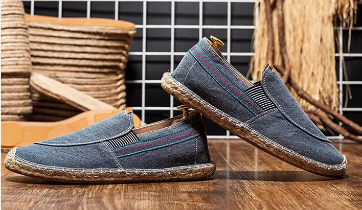 Aidase  Men Hemp Fisherman Shoes Breathable Espadrilles Flats Solid Moccasins Casual Shoes Men Canvas Shoes Espadrilles