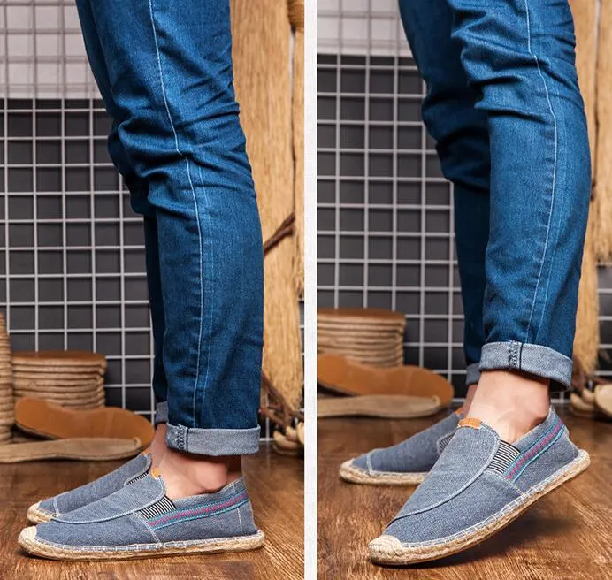 Aidase  Men Hemp Fisherman Shoes Breathable Espadrilles Flats Solid Moccasins Casual Shoes Men Canvas Shoes Espadrilles