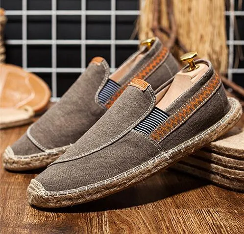 Aidase  Men Hemp Fisherman Shoes Breathable Espadrilles Flats Solid Moccasins Casual Shoes Men Canvas Shoes Espadrilles