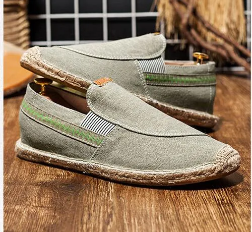 Aidase  Men Hemp Fisherman Shoes Breathable Espadrilles Flats Solid Moccasins Casual Shoes Men Canvas Shoes Espadrilles