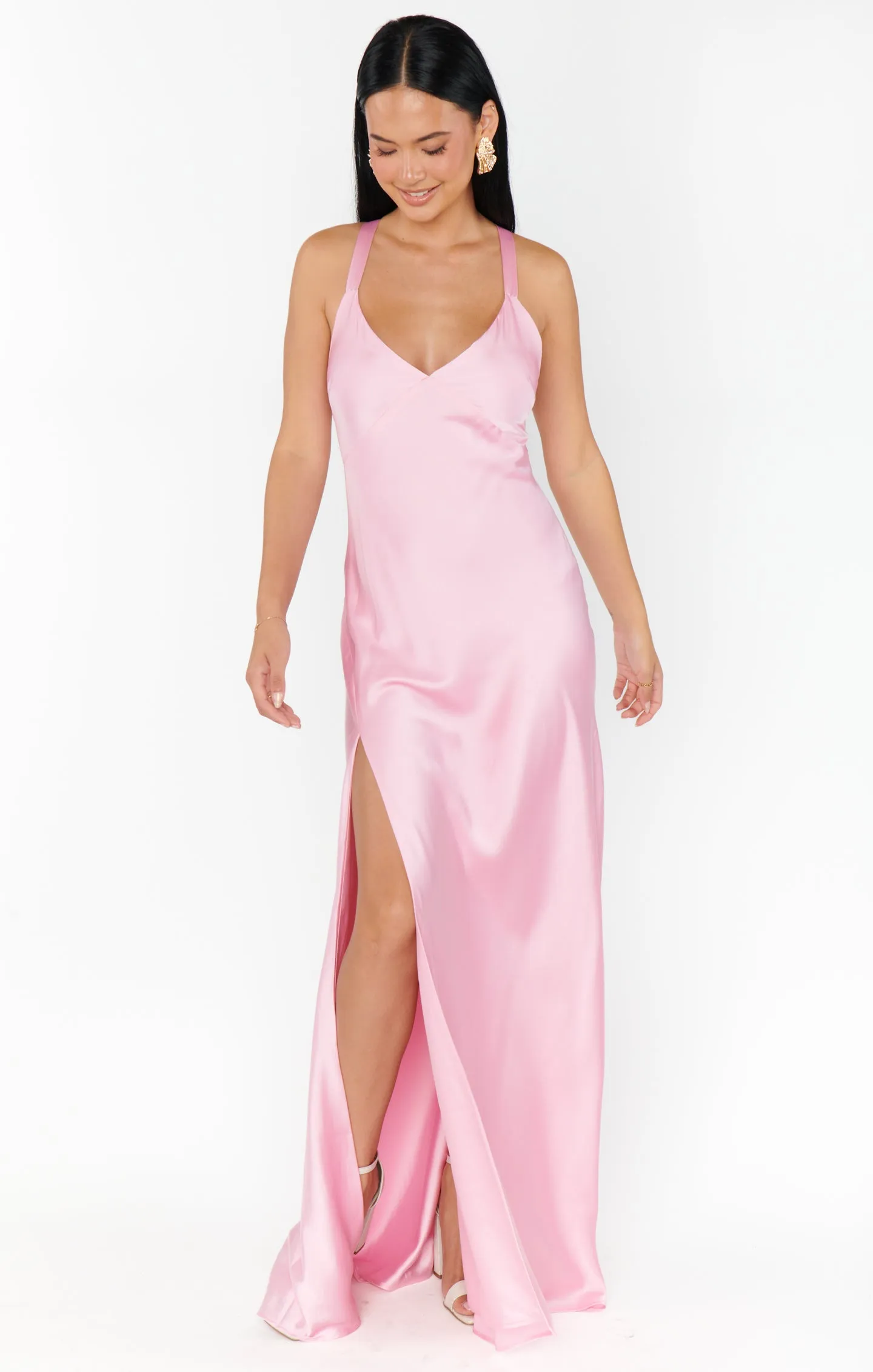 Anderson Maxi Dress ~ Light Pink Luxe Satin