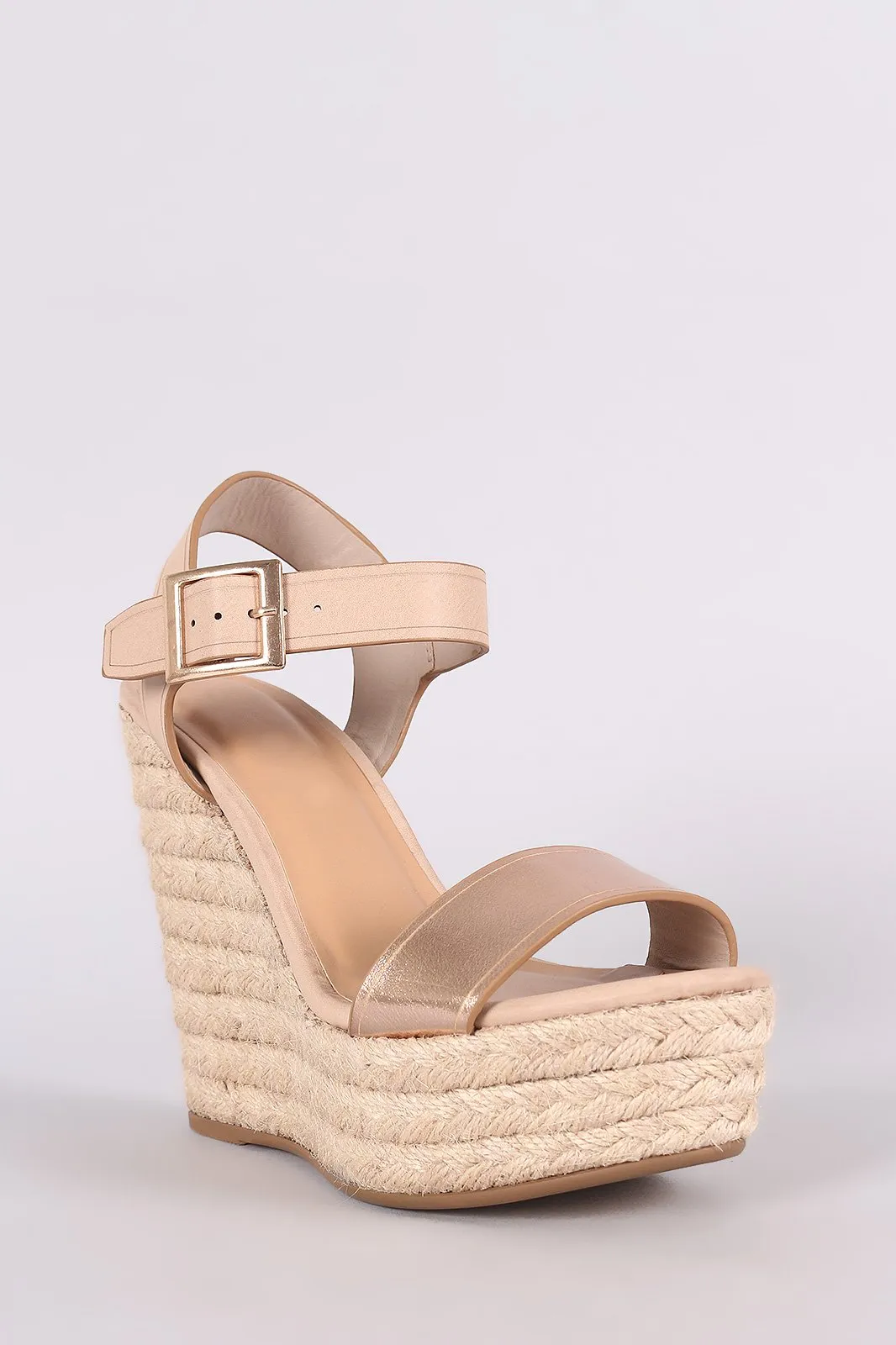 Bamboo Open Toe Ankle Strap Espadrille Wedge