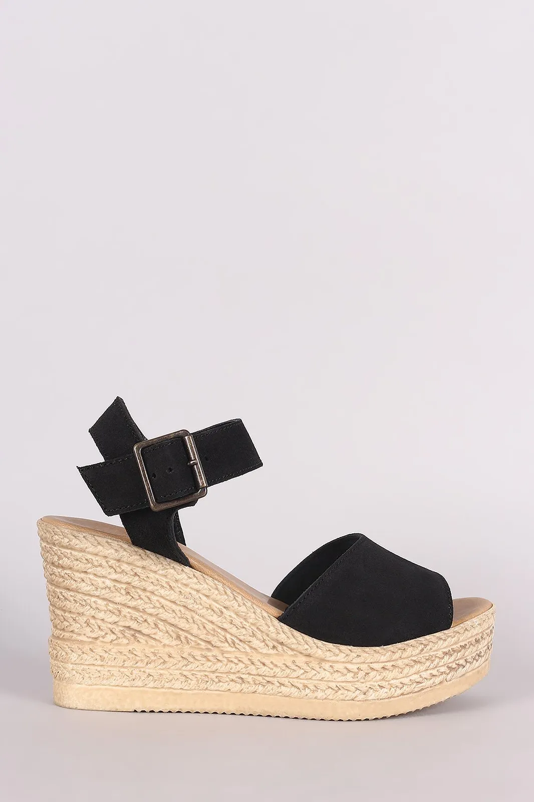 Bamboo Suede Ankle Strap Espadrille Embossed Platform Wedge