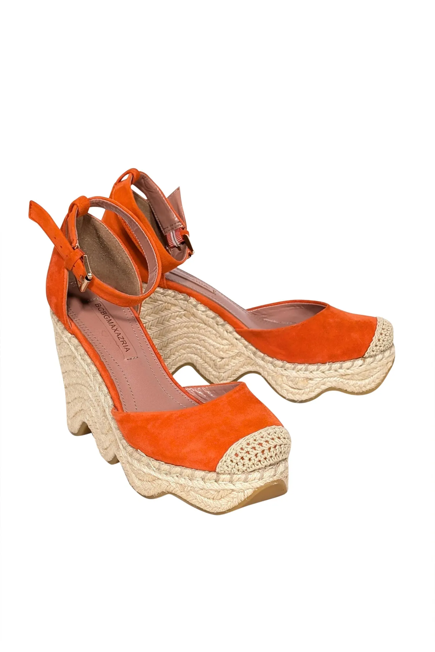 BCBG Max Azria - Orange Suede Espadrille Wedges Sz 7