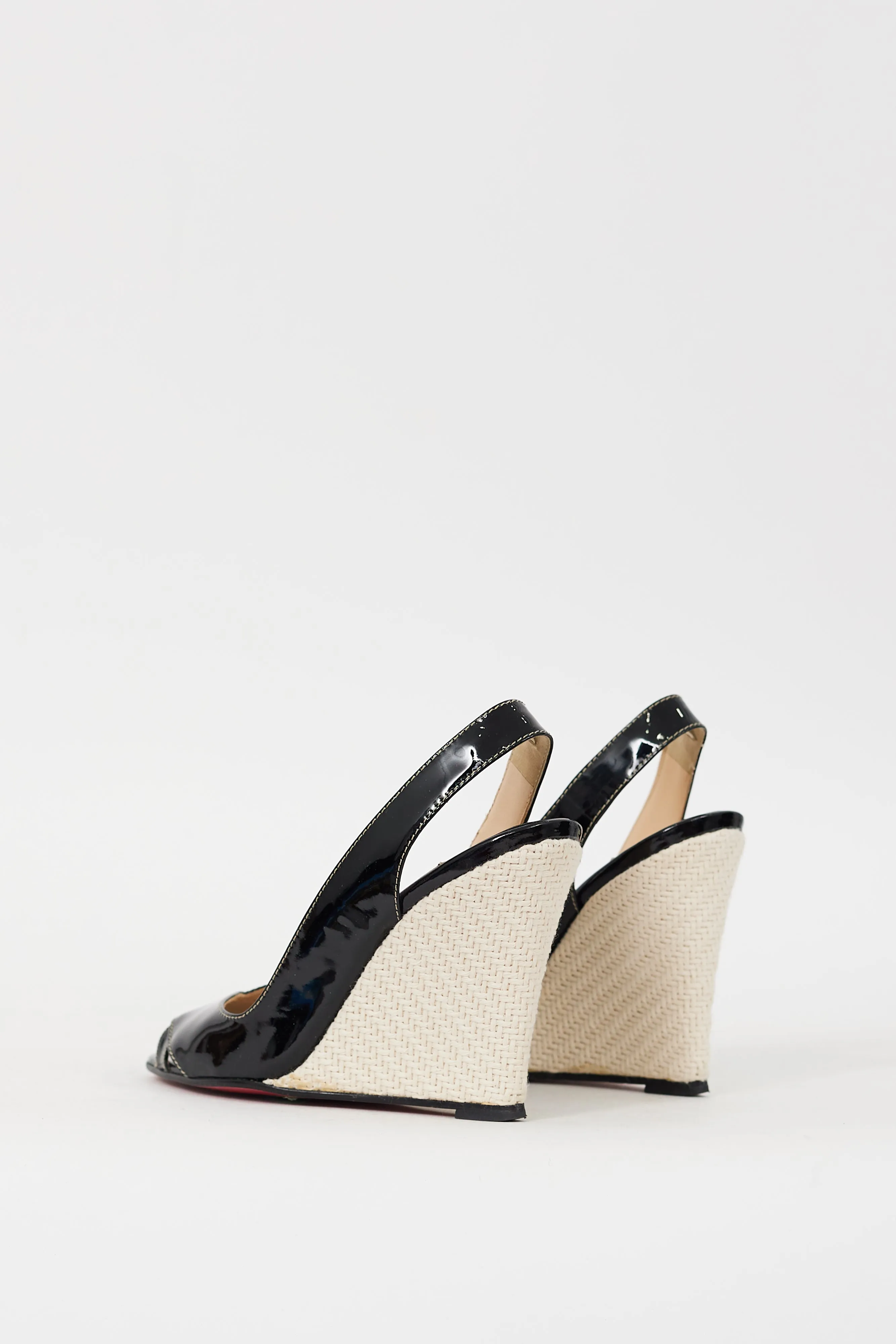 Black & Cream Patent Leather Slingback Wedge