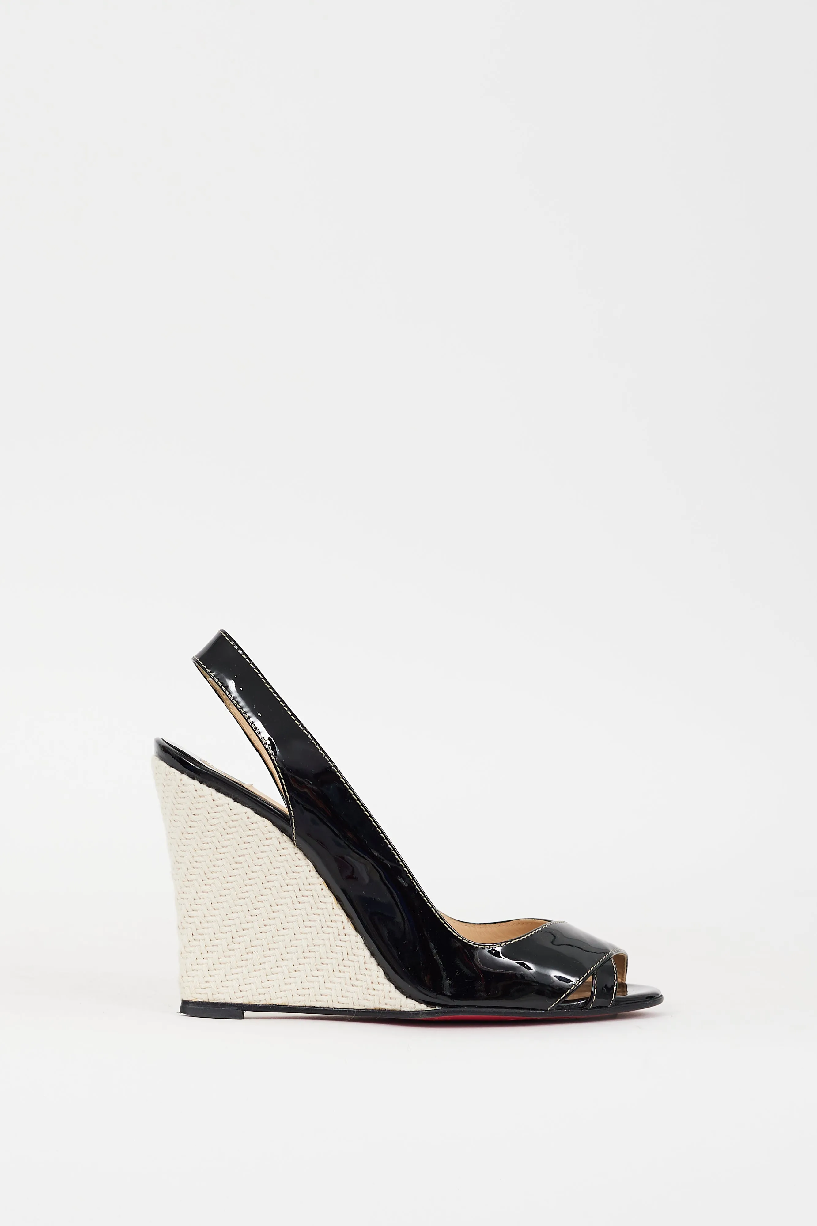 Black & Cream Patent Leather Slingback Wedge