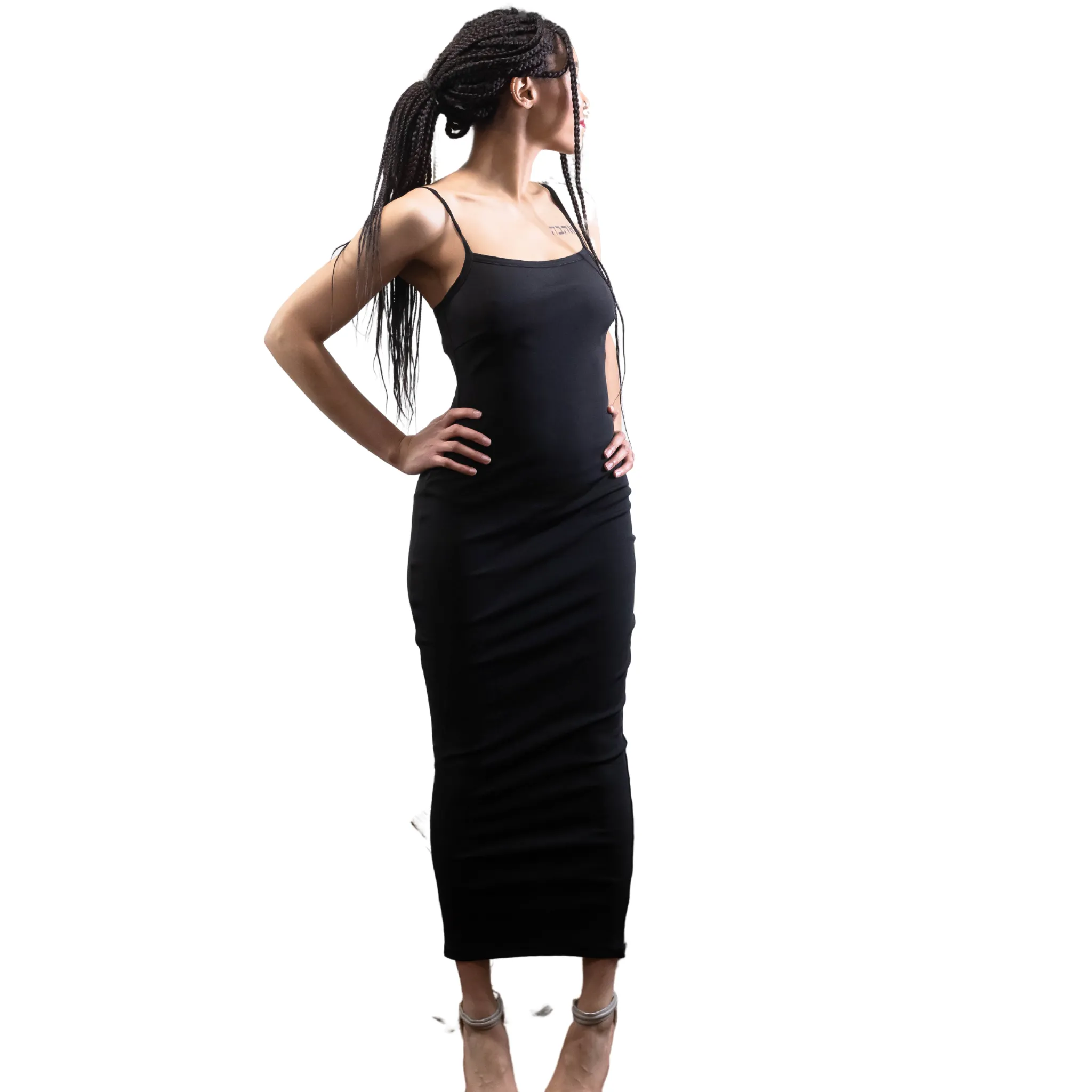 Black Strappy Midi Bondage Dress