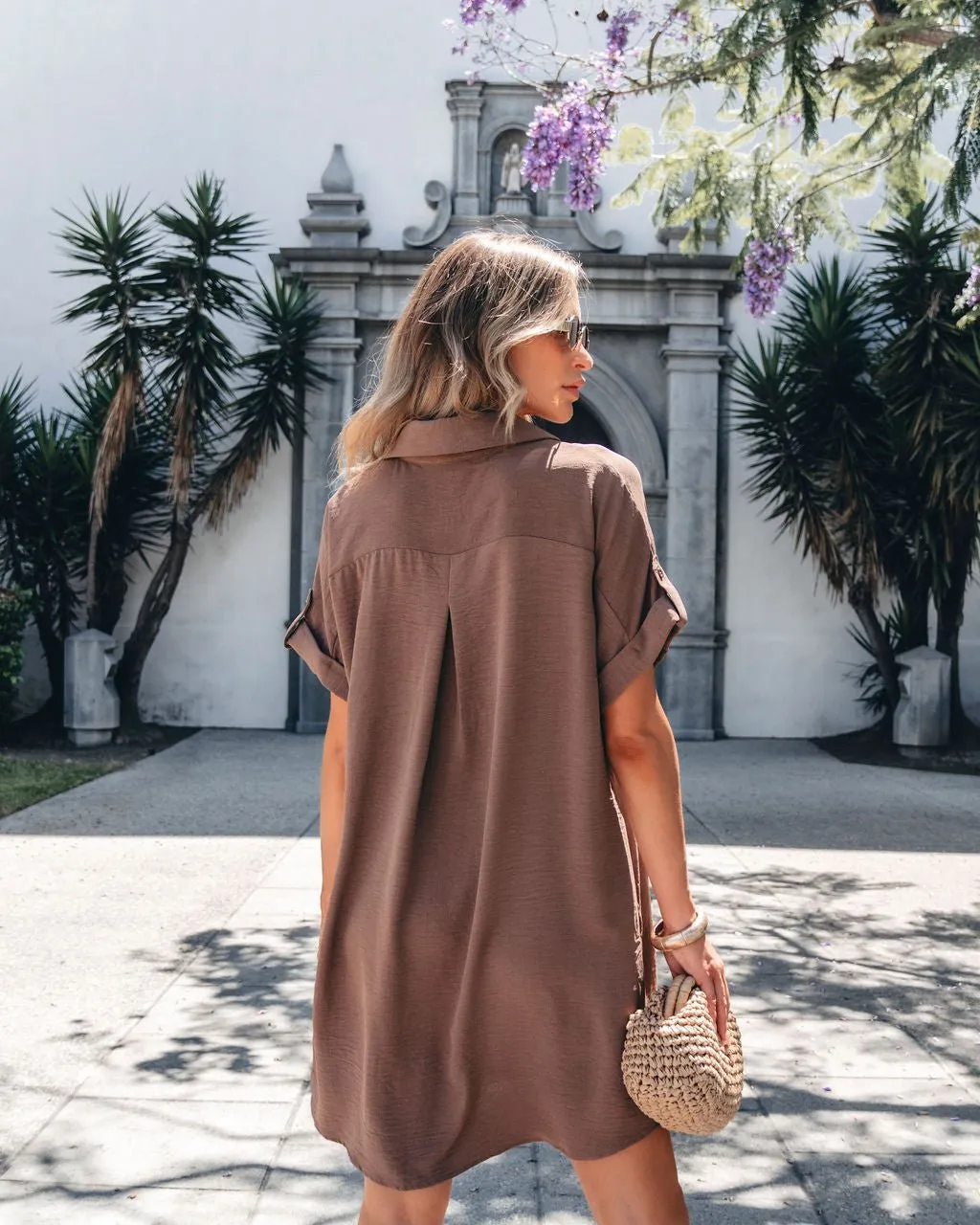 Brown Button Down Shirt Dress - DOORBUSTER