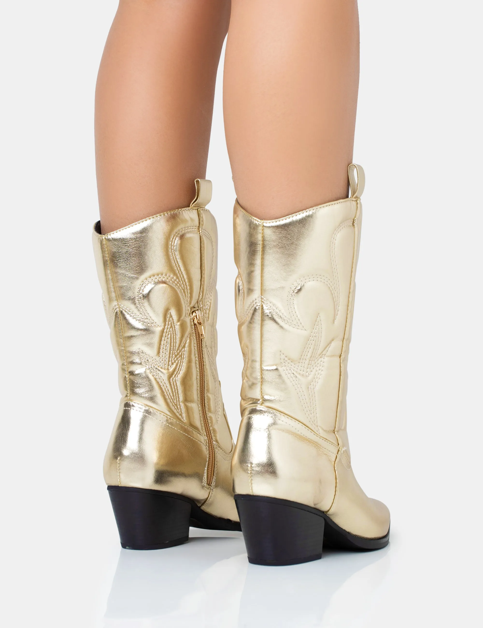 Calabasas Gold Western Embroidered Knee High Pointed Toe Cowboy Boots