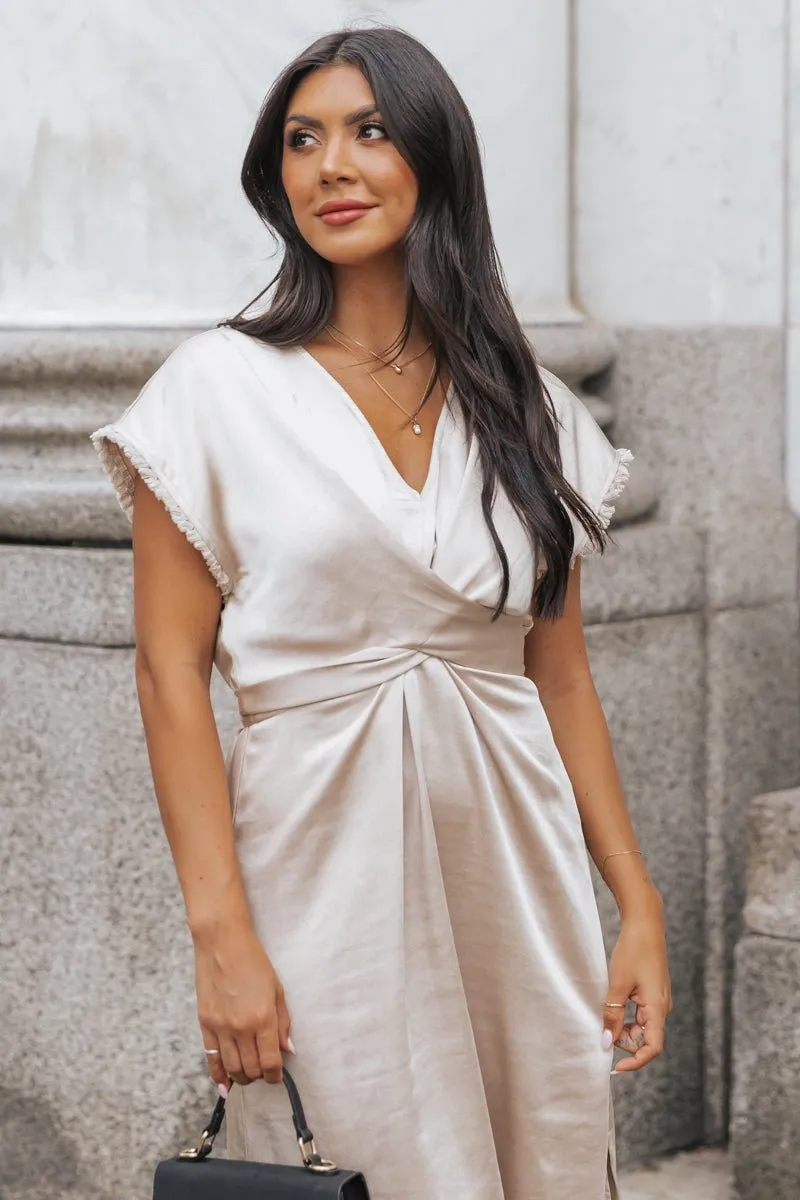 Champagne Satin Wrap Midi Dress - FINAL SALE