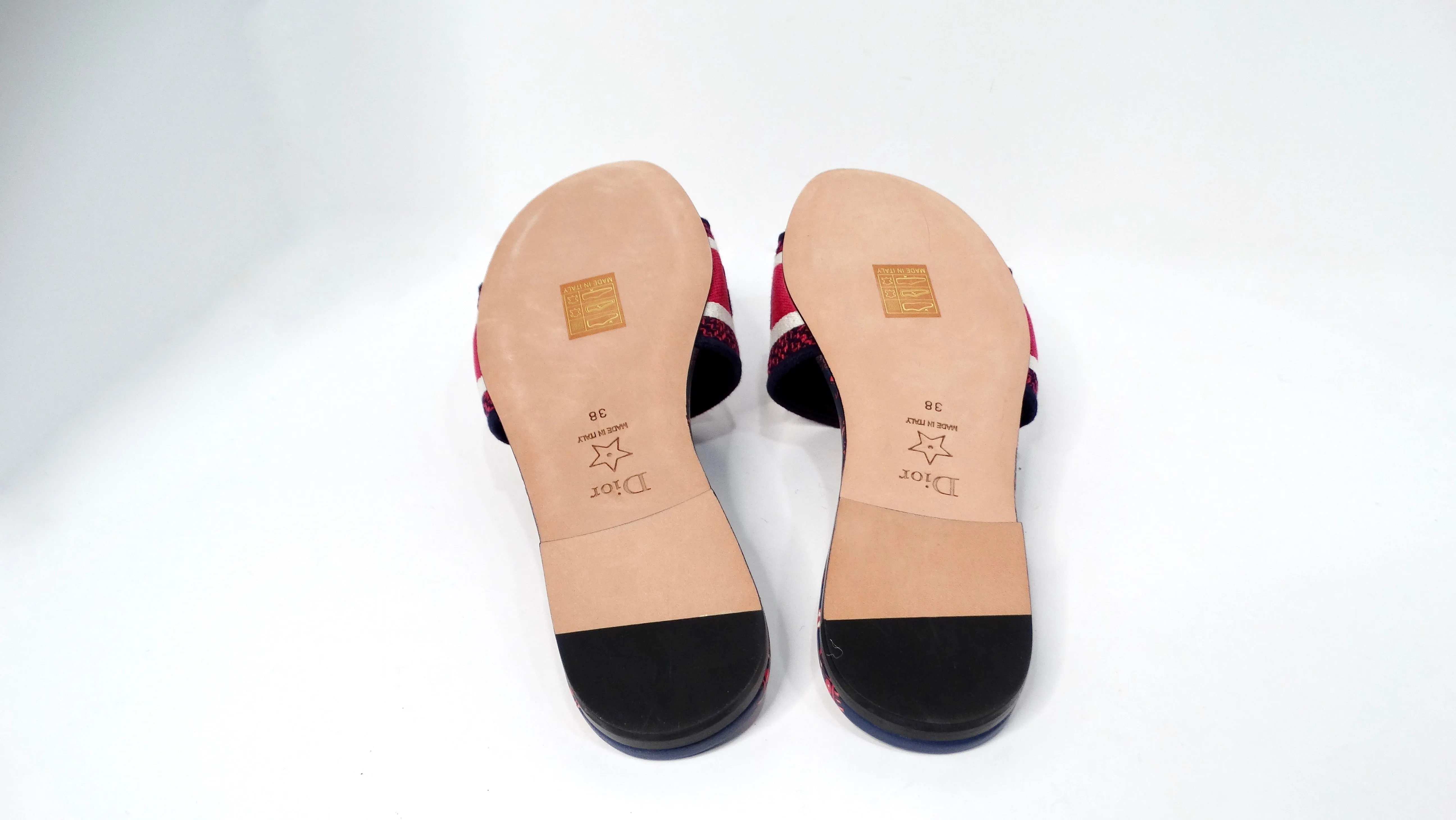 Christian Dior Dway Navy Blue & Pink Printed Canvas Slides