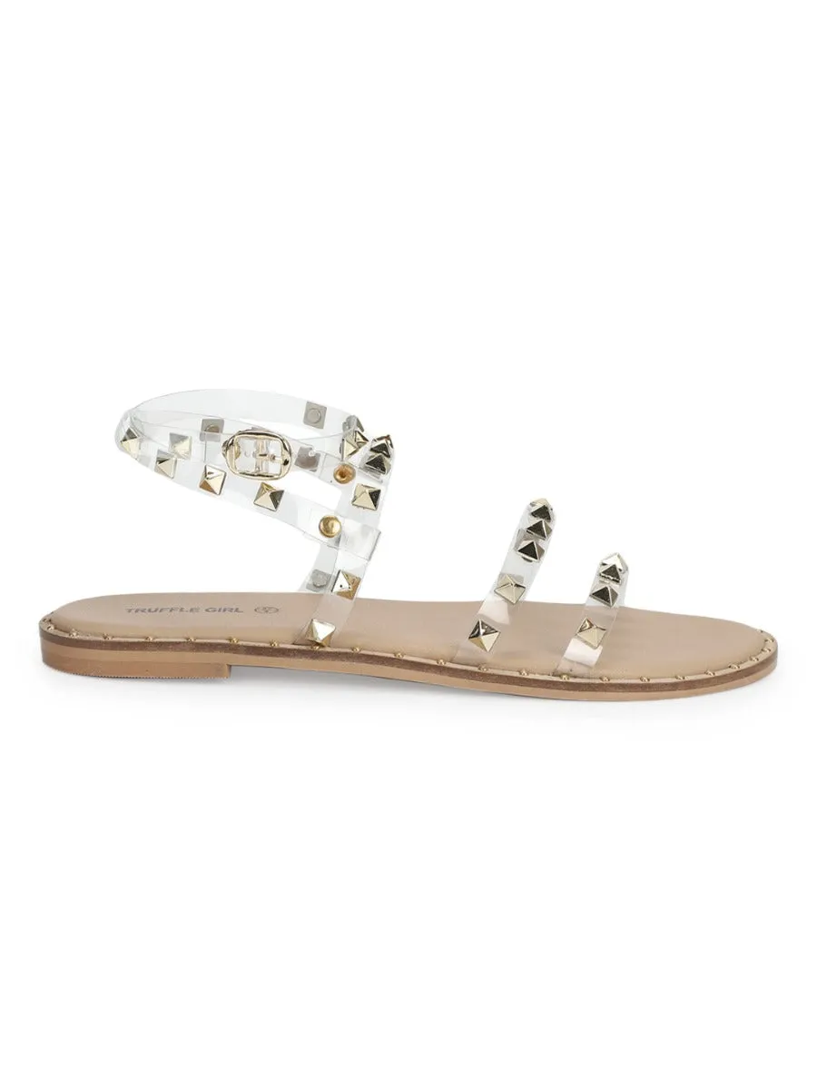 Clear PU Studded Flat Sandals