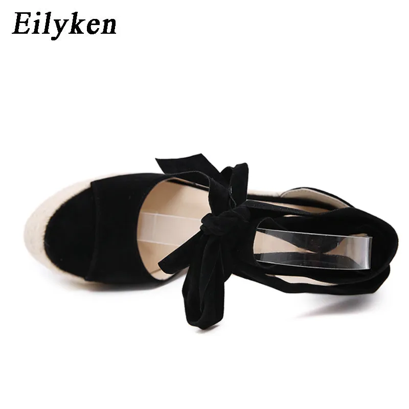 EilyKen Women Summer Butterfly Knot Solid Black Open Toe Sandals