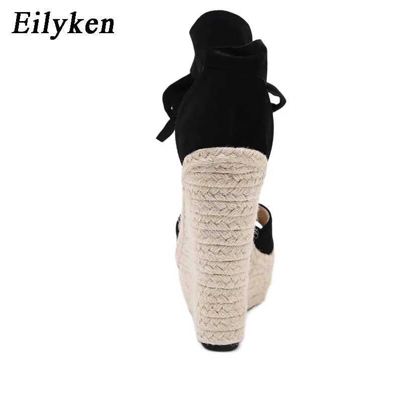 EilyKen Women Summer Butterfly Knot Solid Black Open Toe Sandals