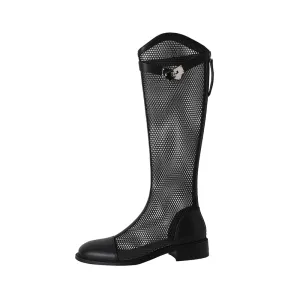 Elise Black Mesh Summer Knee High Boots