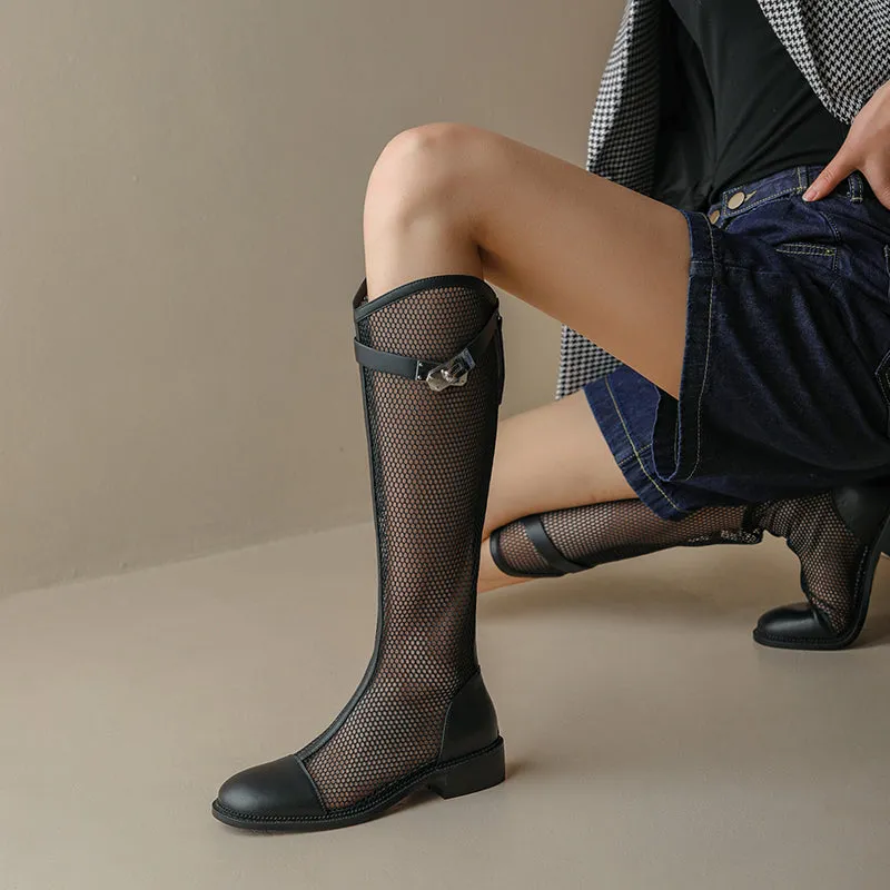 Elise Black Mesh Summer Knee High Boots