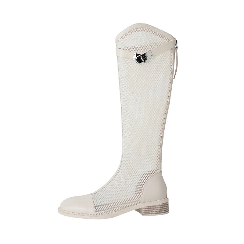 Elise White Mesh Summer Knee High Boots