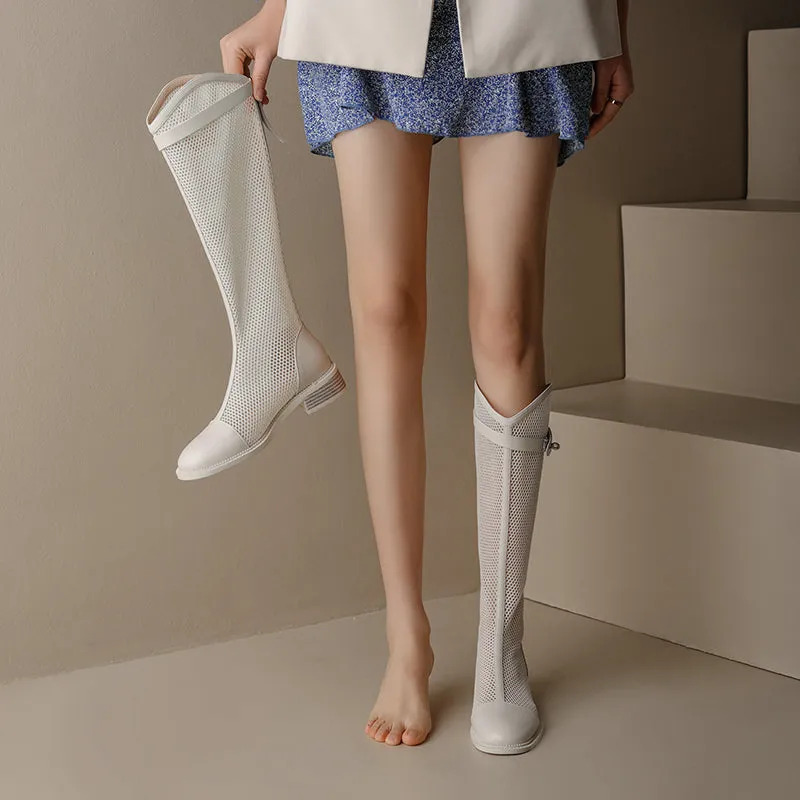 Elise White Mesh Summer Knee High Boots