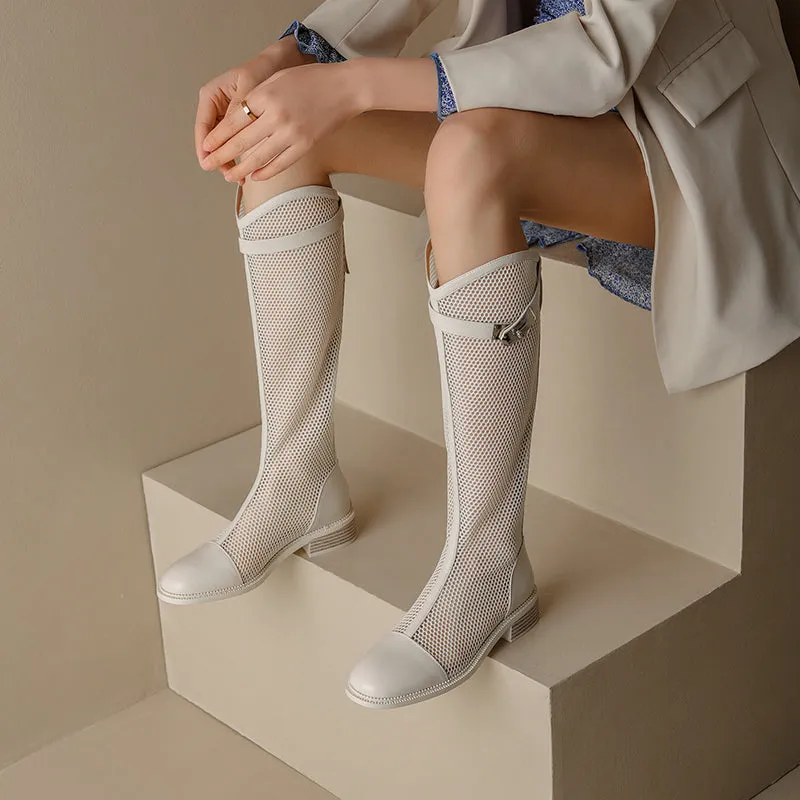 Elise White Mesh Summer Knee High Boots