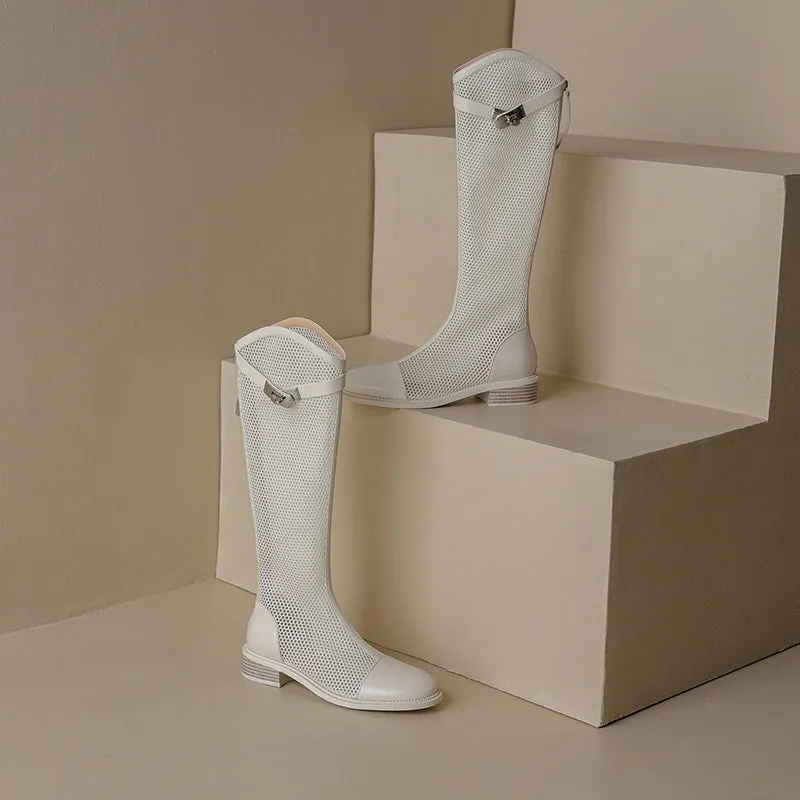 Elise White Mesh Summer Knee High Boots