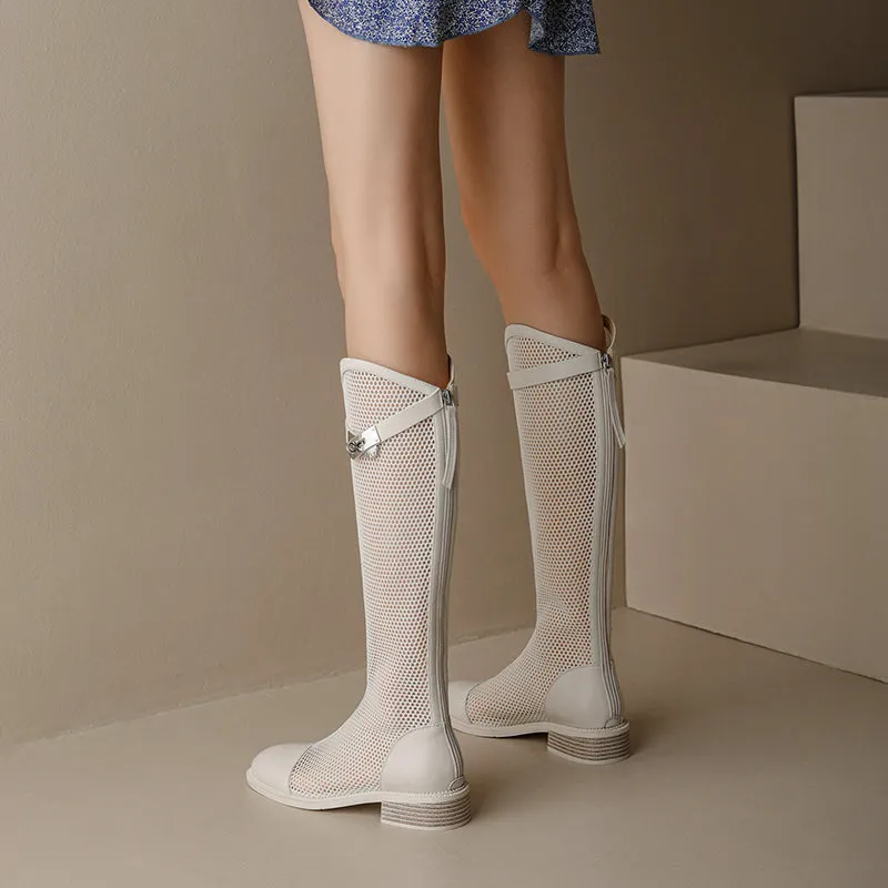 Elise White Mesh Summer Knee High Boots