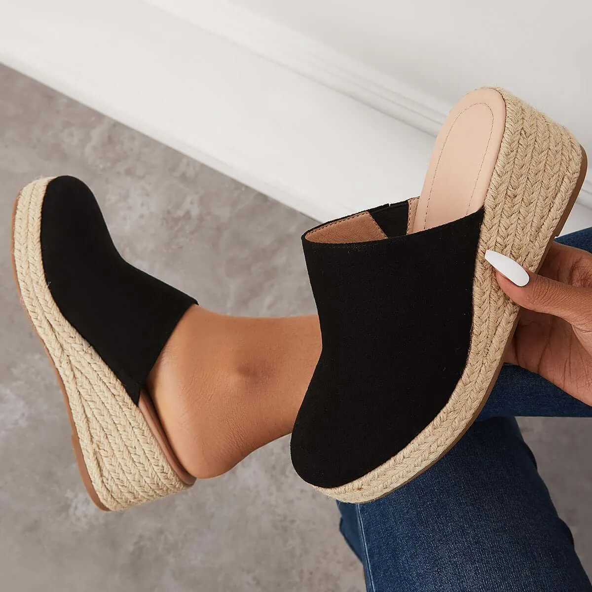 Espadrilles Mule Wedges Platform Slip on Backless Sandals