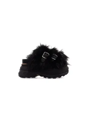 Faux Fur Strap Leather Slides