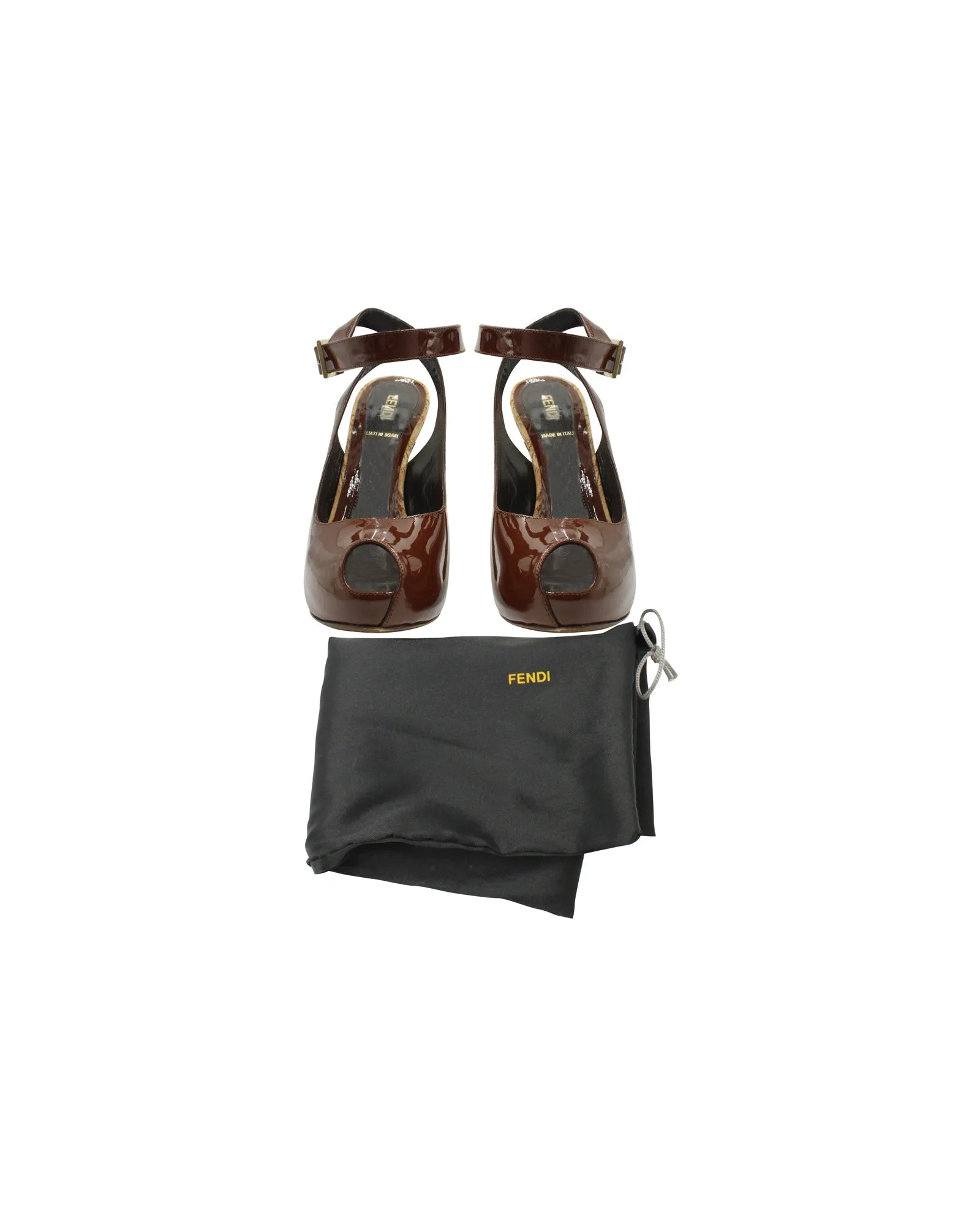 Fendi Peep-Toe Pumps in Brown Patent Leather