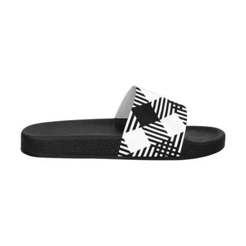 Flip-Flop Sandals, Black and White Plaid Style Women's Slides