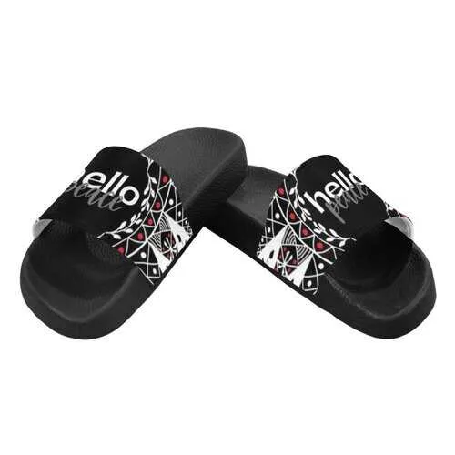 Flip-Flop Sandals, Black Red and White Hello Peace Bohemian Style Women's Slides