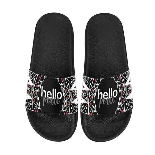 Flip-Flop Sandals, Black Red and White Hello Peace Bohemian Style Women's Slides