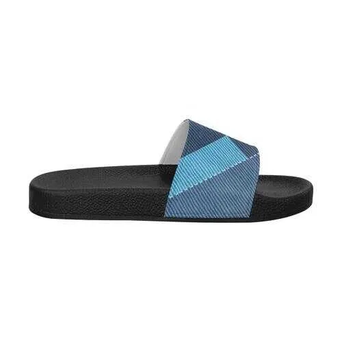 Flip-Flop Sandals, Blue Denim Grid Style Women's Slides