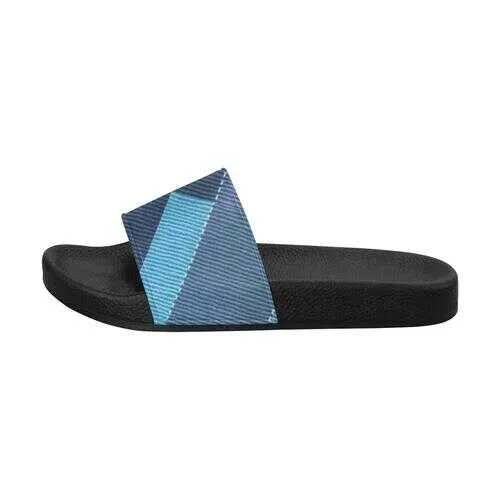 Flip-Flop Sandals, Blue Denim Grid Style Women's Slides