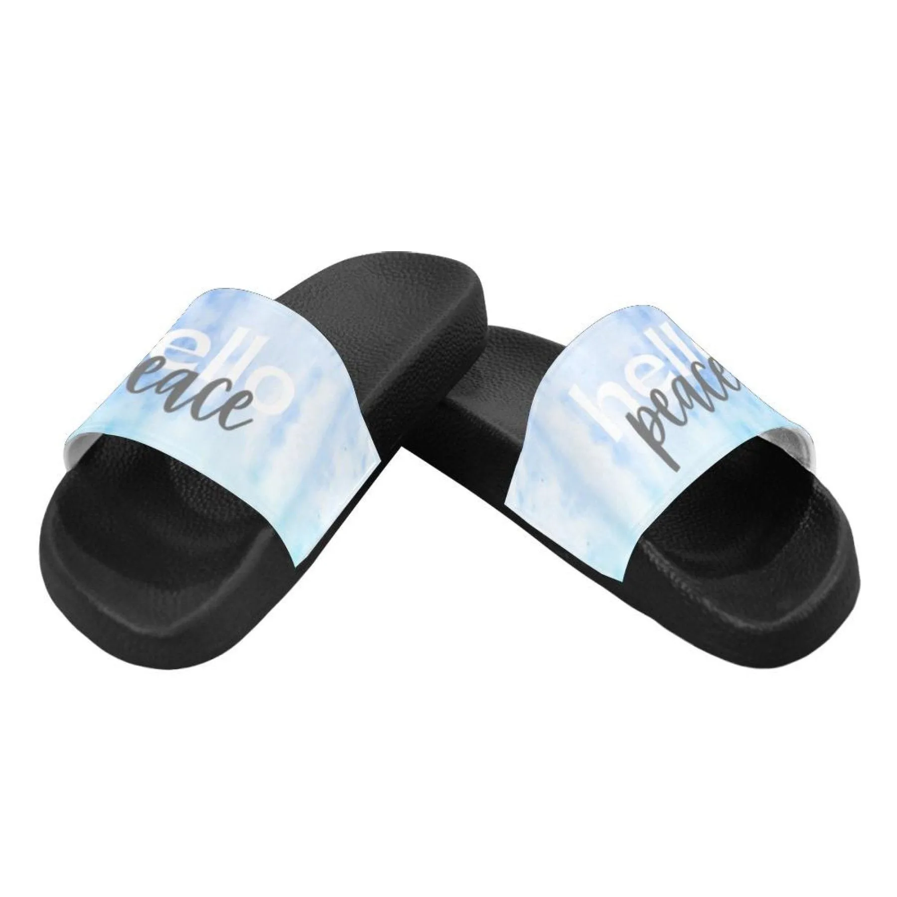 Flip-Flop Sandals, Blue Watercolor Hello Peace Style Womens Slides