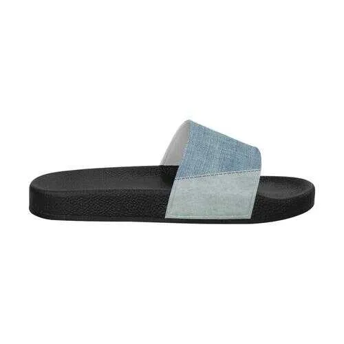 Flip-Flop Sandals, Denim Blue Patch Style Women's Slides