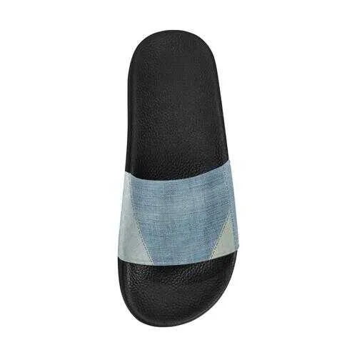 Flip-Flop Sandals, Denim Blue Patch Style Women's Slides