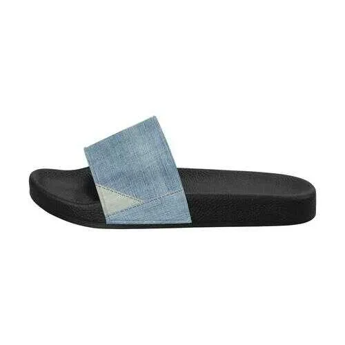 Flip-Flop Sandals, Denim Blue Patch Style Women's Slides