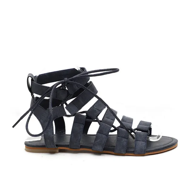 Gladiator Laced-Up Ankle Strap Flat Sandal