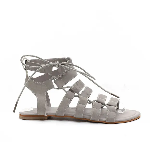 Gladiator Laced-Up Ankle Strap Flat Sandal