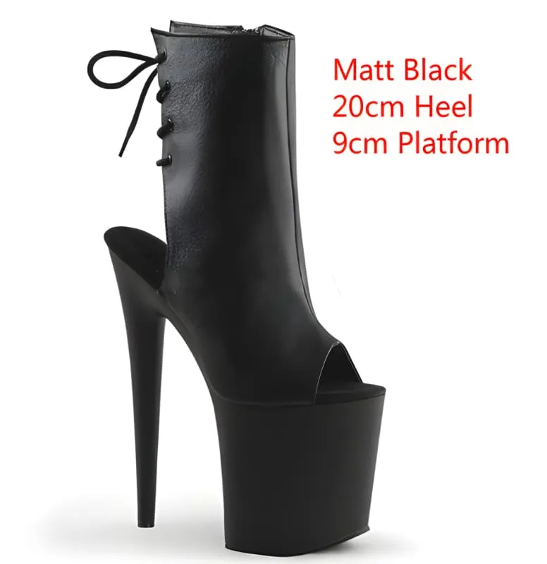 Glossy Black High Heel Platform Ankle Boots for Fetish Bondage