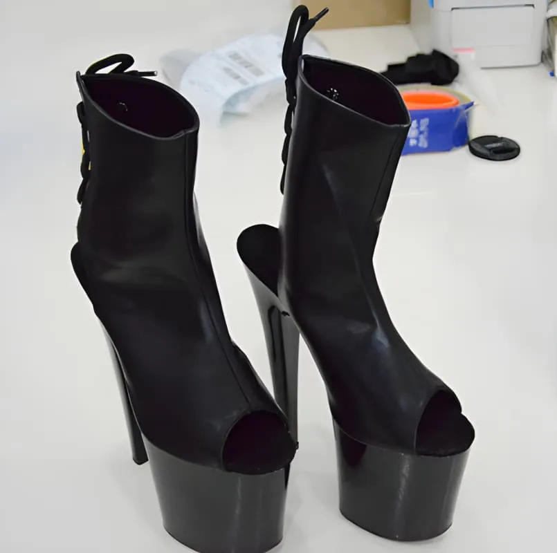 Glossy Black High Heel Platform Ankle Boots for Fetish Bondage