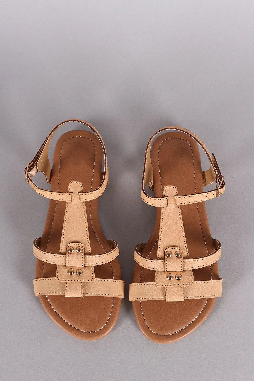 Gold Stud Woven Straps Flat Sandal