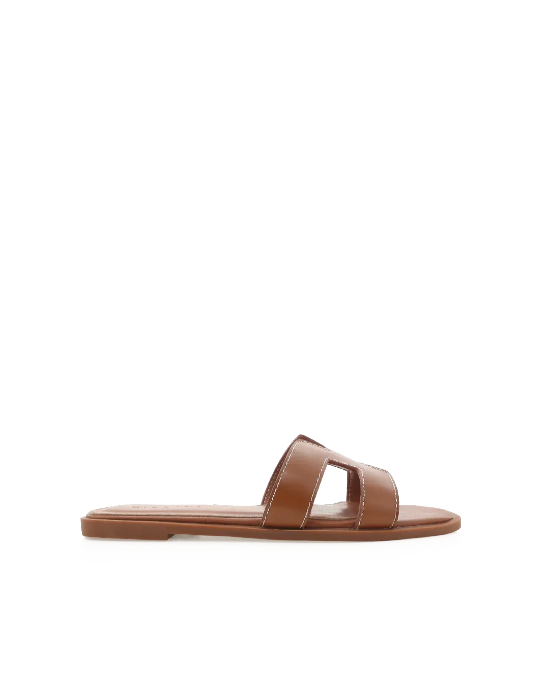 Hania Iconic Brown "H" Cut-Out Faux Leather Flat Slides