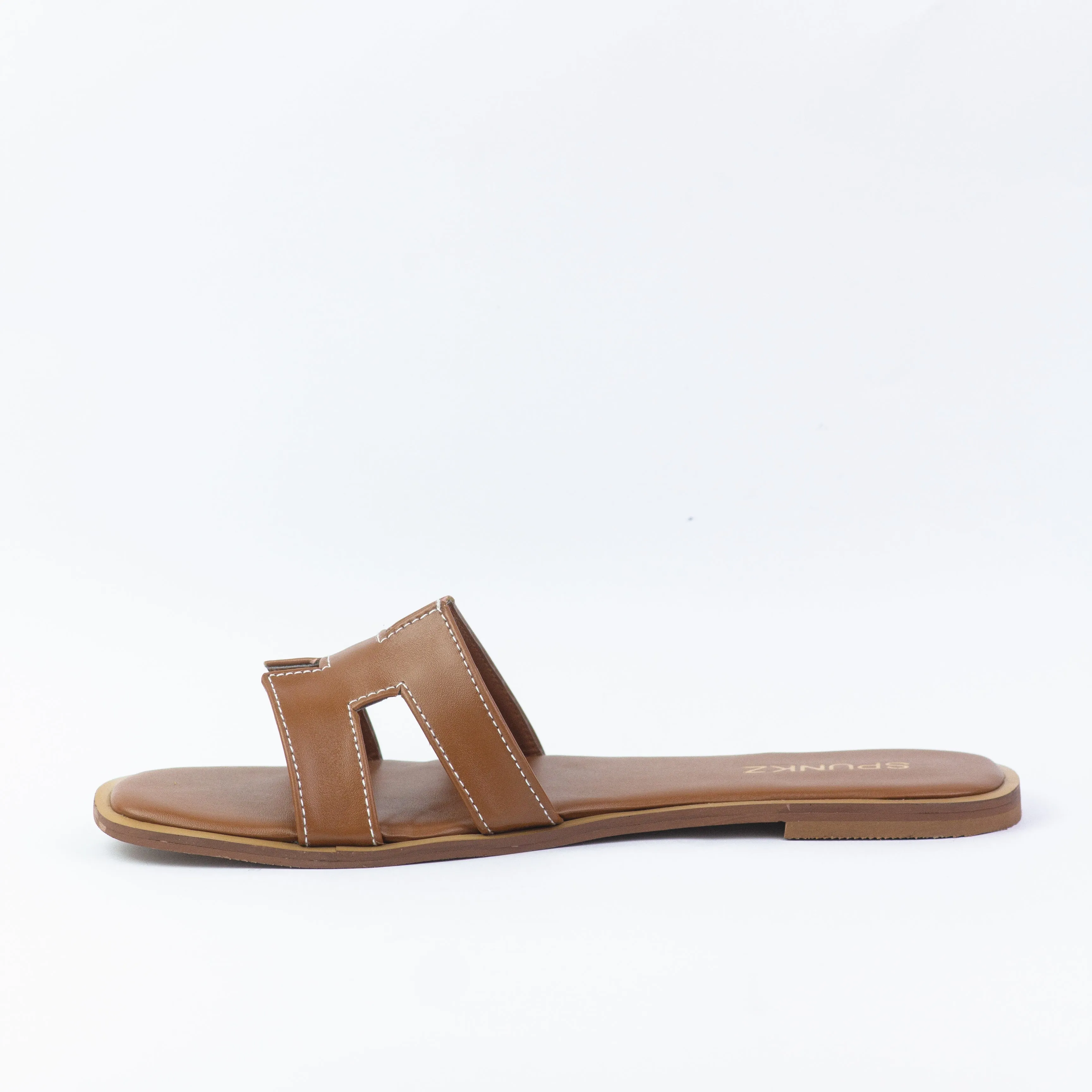 Hania Iconic Brown "H" Cut-Out Faux Leather Flat Slides