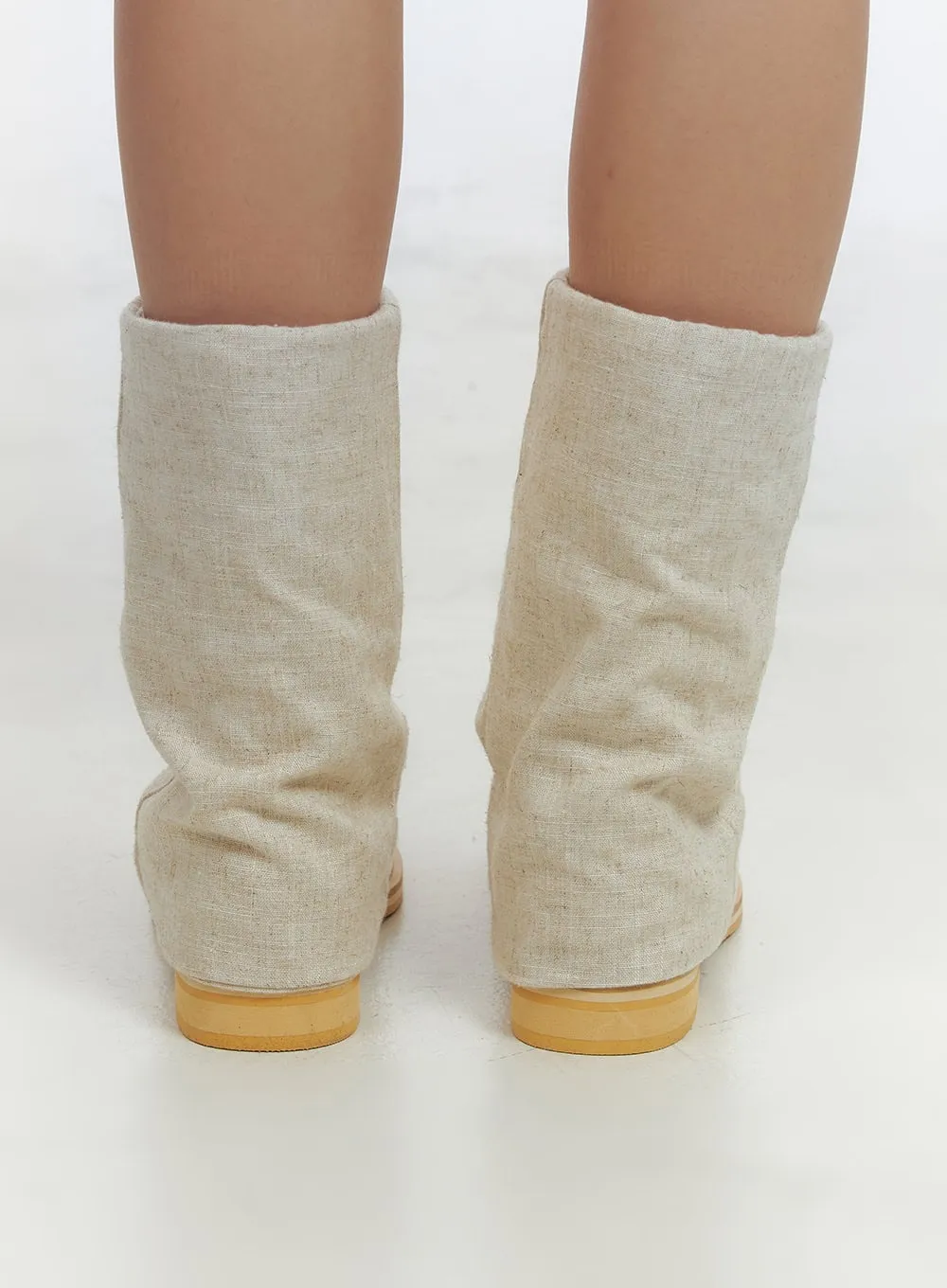 Linen Open-Toe Midi Boots CL410